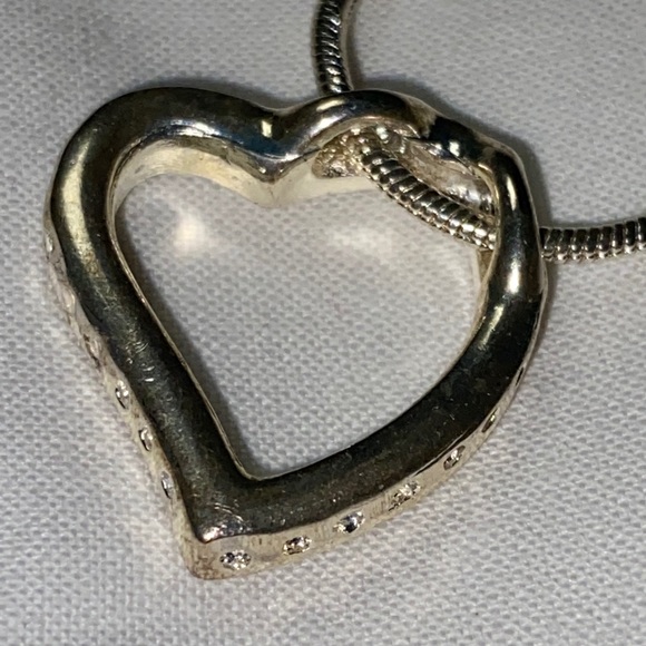 BMNY Rhinestone Heart silver toned Necklace - Picture 7 of 8